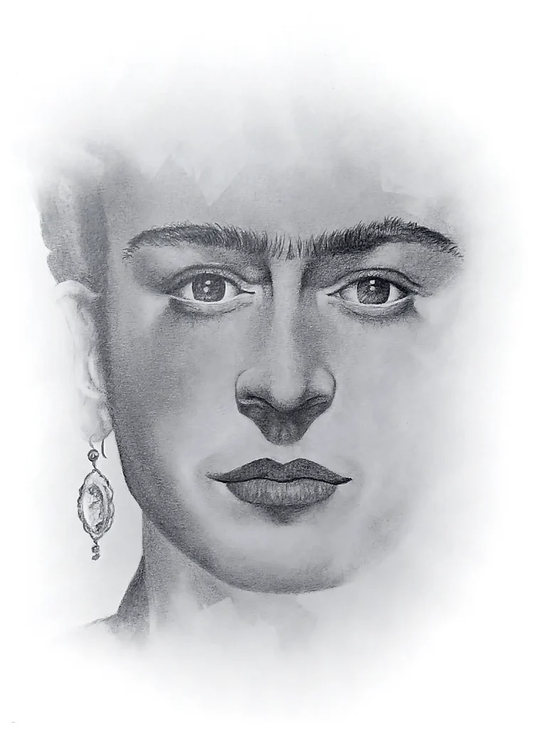 Retrato a grafito de Frida Kahlo