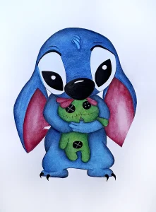 Ilustración personaje Stitch, en acuarela. 2025