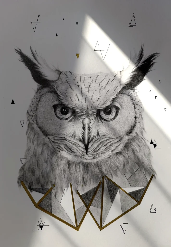 Búho en grafito / geometría / A3