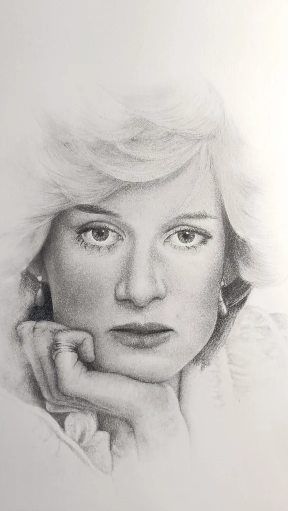 Retrato en grafito de la princesa Lady Di, tamaño A3.