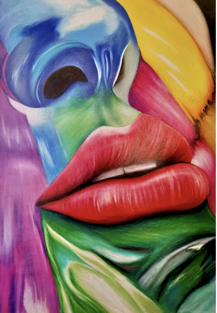 Ilustración de rostro colores, simulando metal